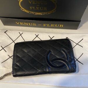 CHANEL XL Black/Pink Leather Zip-Around Zippy Around Wallet